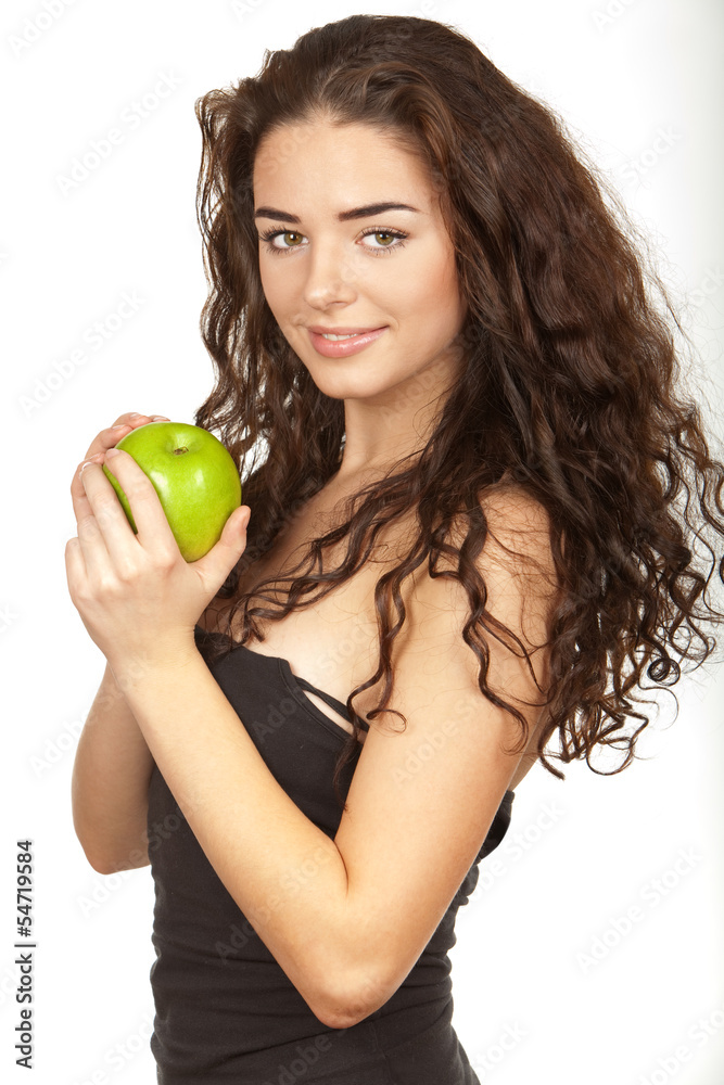 beautiful brunette holding apple beautiful brunette holding apple