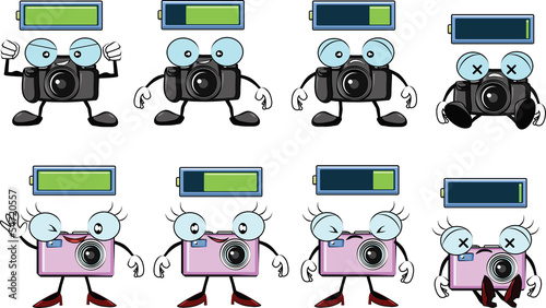 digital camera with battery level from full to empty vector