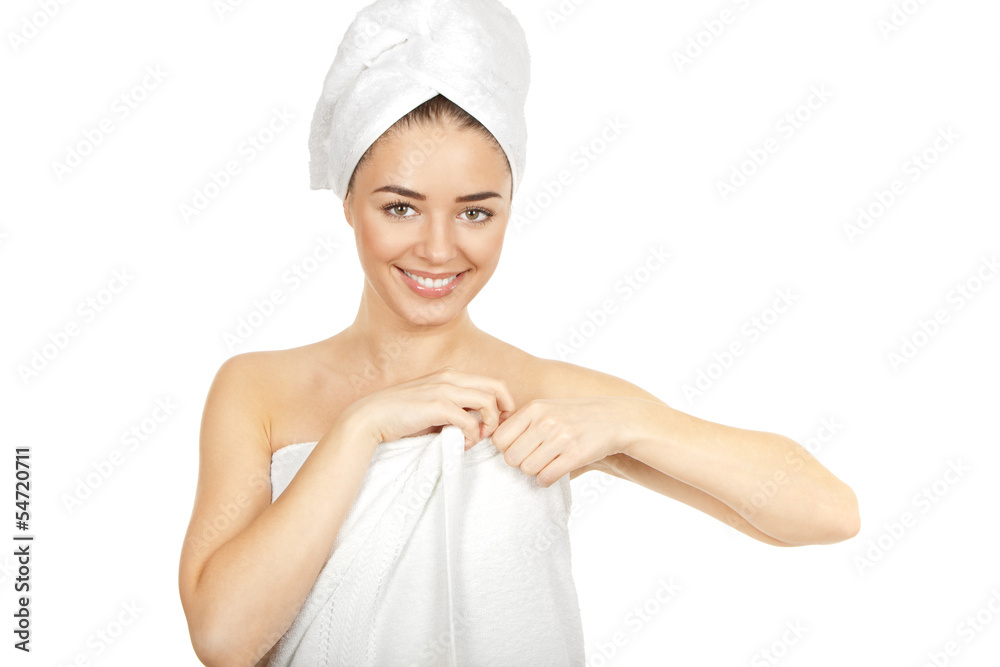 beautiful brunette young woman in bath towels beautiful brunette young woman in bath towels