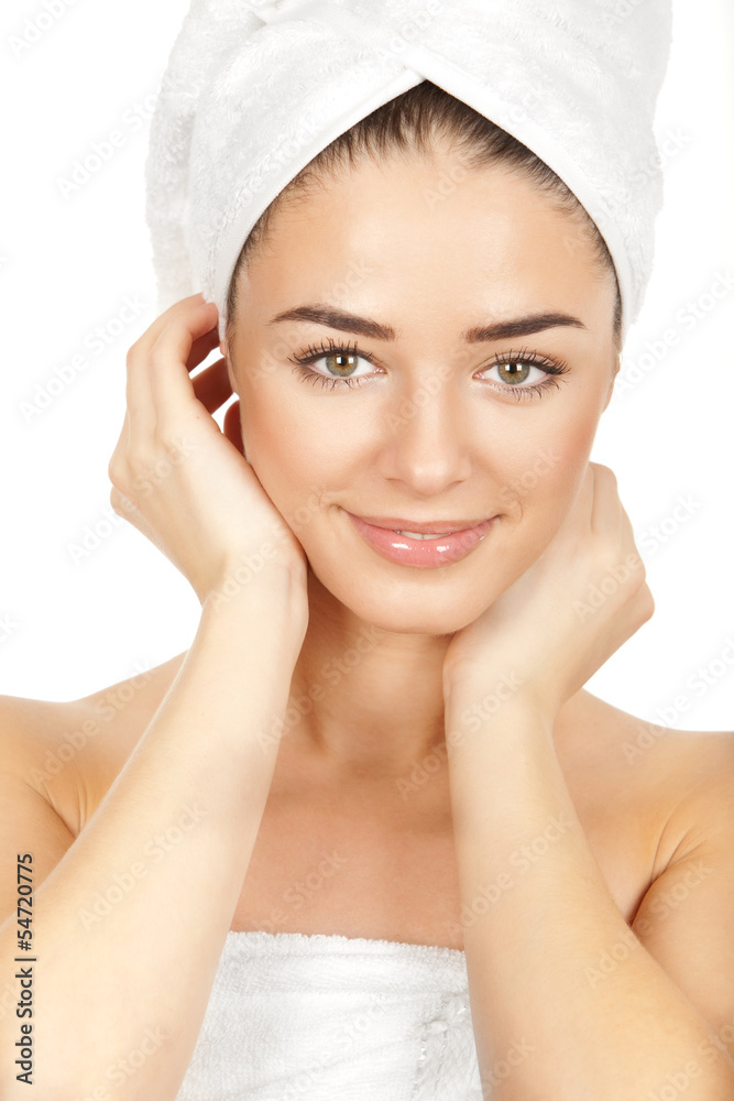 beautiful brunette young woman in bath towels beautiful brunette young woman in bath towels