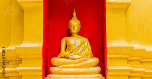 Photography Thai golden buddha image in posture meditation.