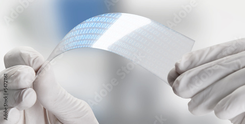 Screen of graphene application with binary numbers.