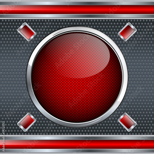 Metallic background with red glass button