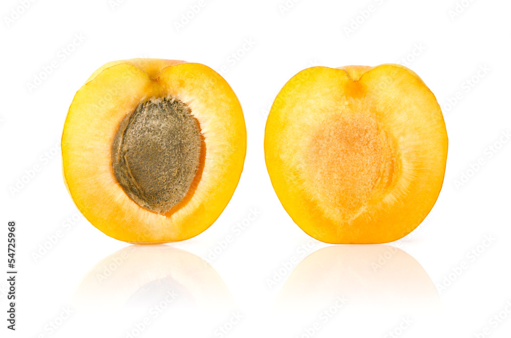 Apricot Cut in Half on White Background