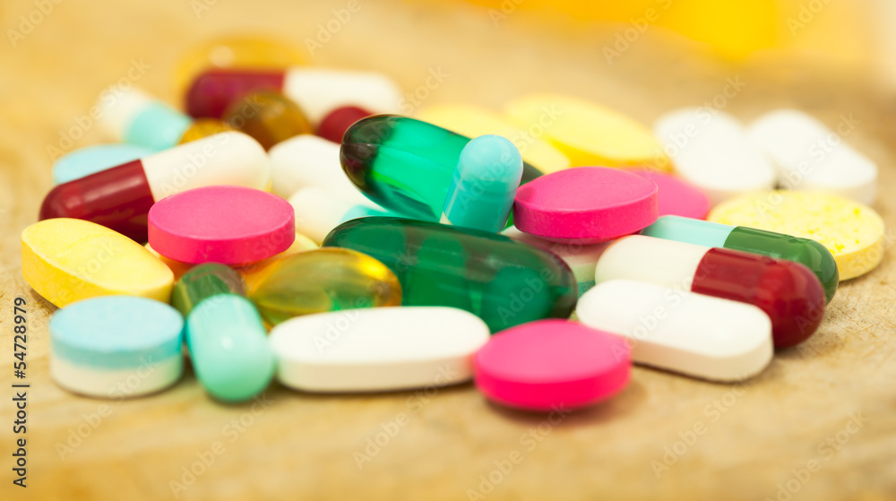 Colorful tablets with capsules Colorful tablets with capsules