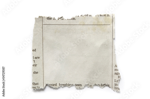 One torn paper piece isolated on white photo