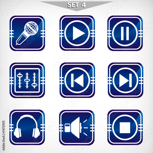 Vector blue audio icons set