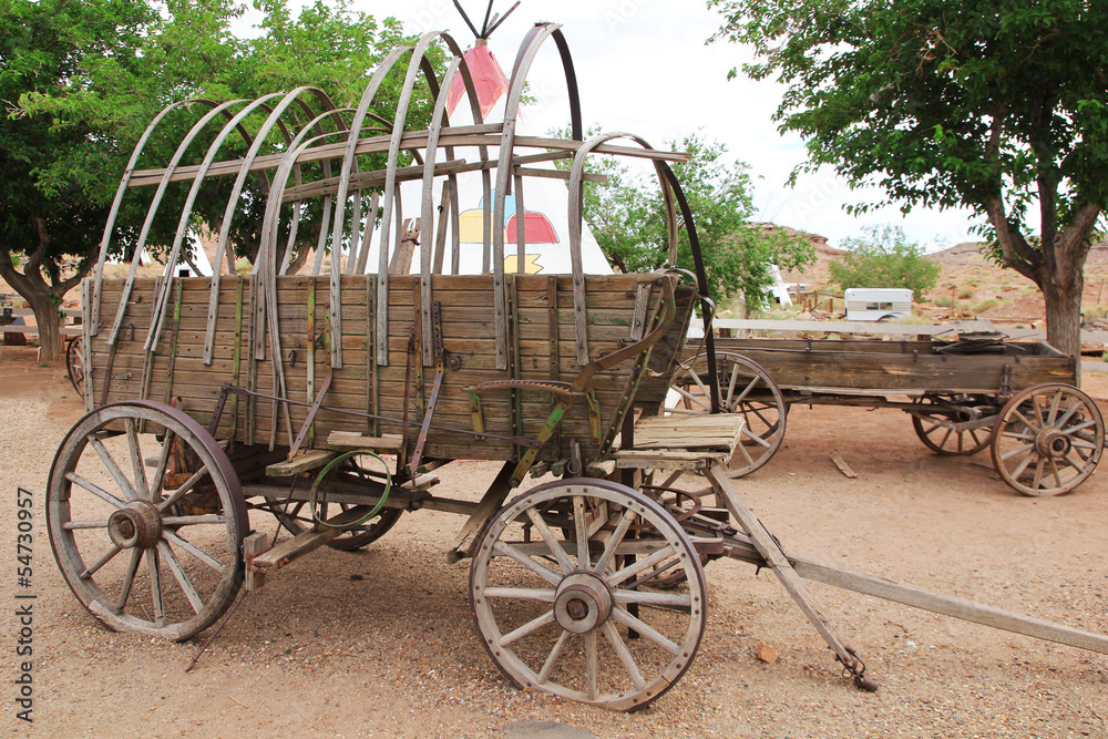 Old carriage. Wooden wagon in outdoor
