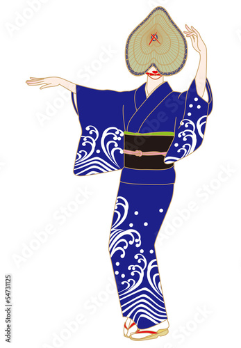 おけさ笠で盆踊りする女性