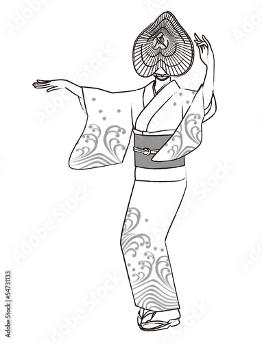 おけさ笠で盆踊りする女性