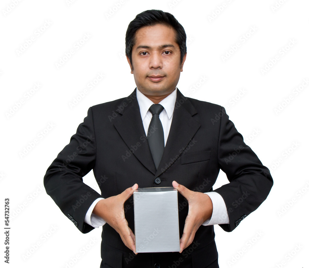 a businessman holding a pile of package parcels (isolated on whi a businessman holding a pile of package parcels (isolated on whi