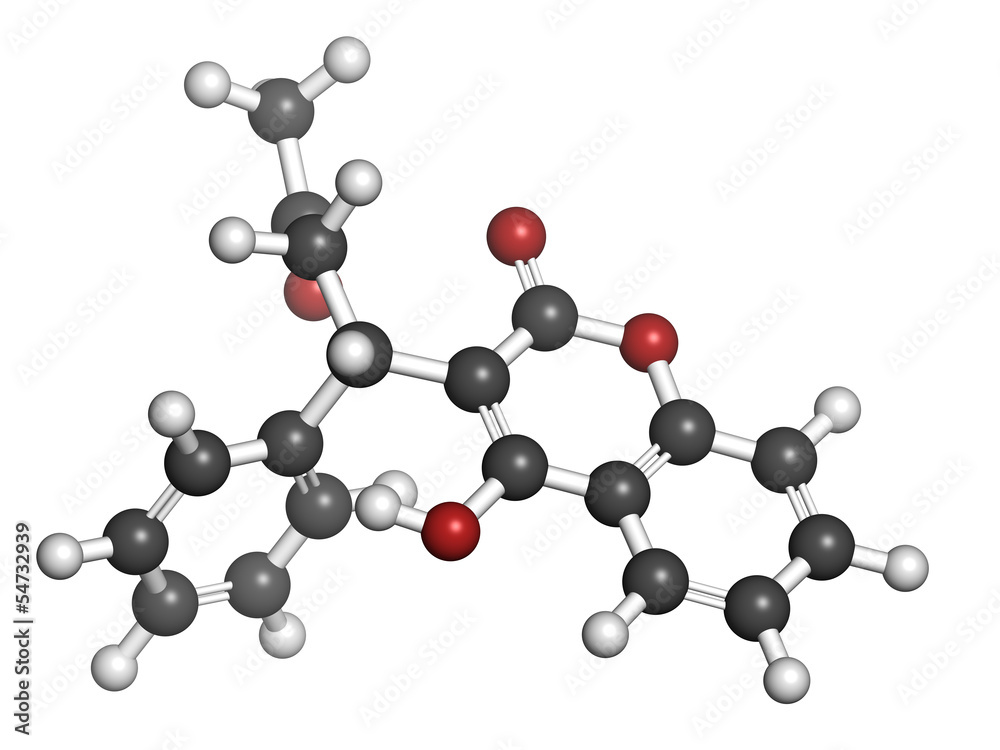 Warfarin anticoagulant drug, chemical structure. Warfarin anticoagulant drug, chemical structure.