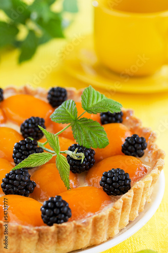 tart with peaches and blackberries.