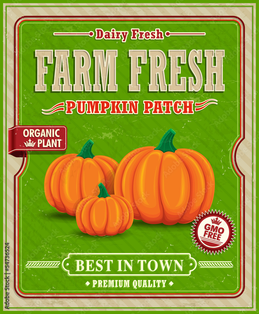 Vintage farm fresh pumpkin patch poster design Stock Vector | Adobe Stock