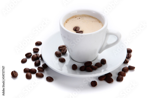 Cup of coffee with coffee beans, isolated on white © Africa Studio