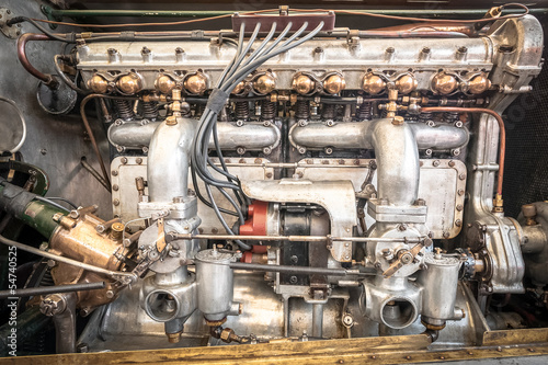 powerful vintage vehicle engine closeup