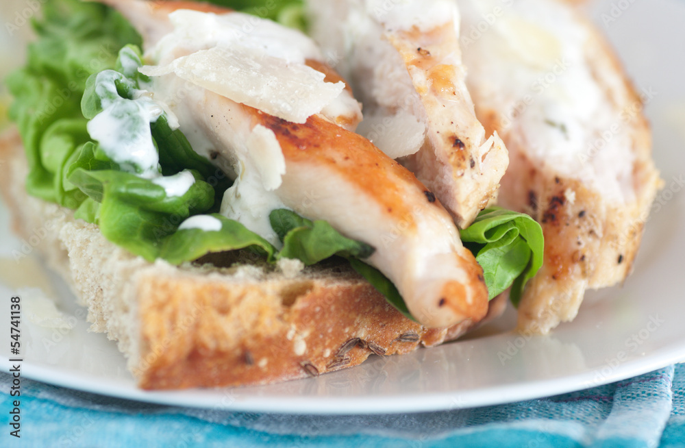 Bread with chicken and salad