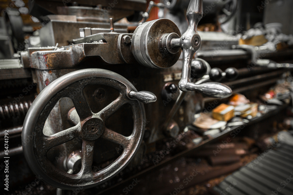 old industrial tool in retro workshop old industrial tool in retro workshop