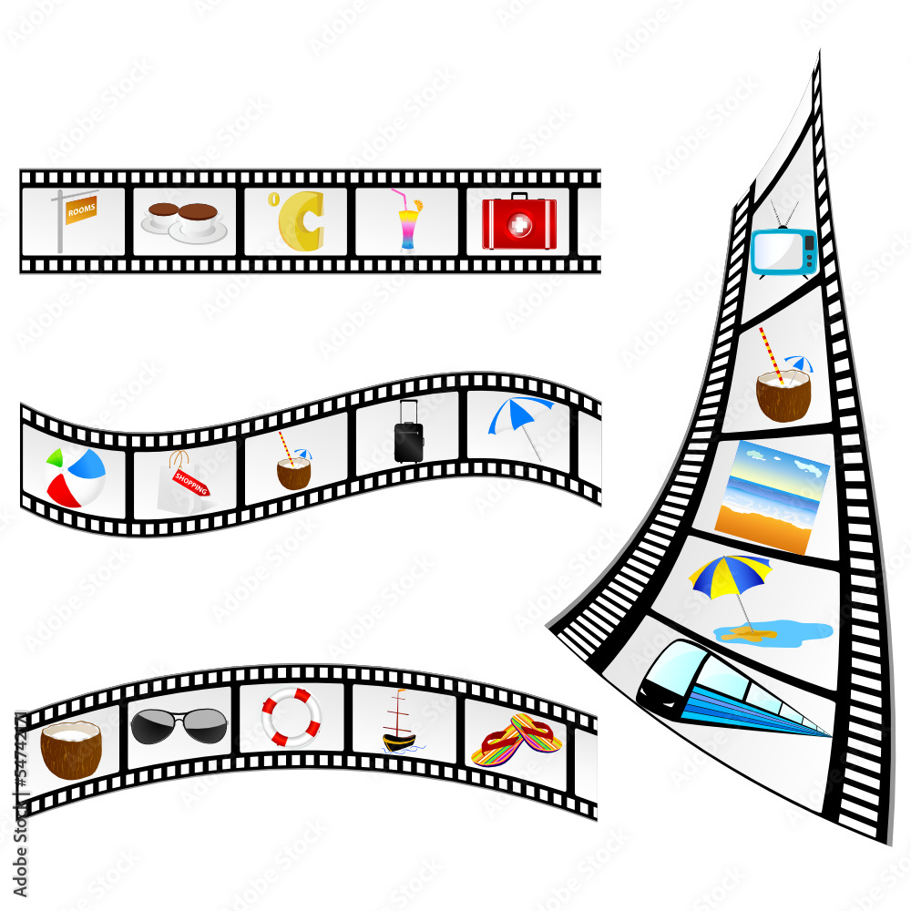Fototapeta premium film tape with beach items vector illustration