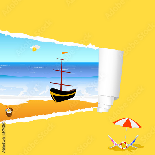 beach with tearing paper color vector illustration