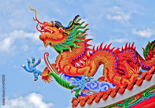 The Colorful of dragon on roof of joss house