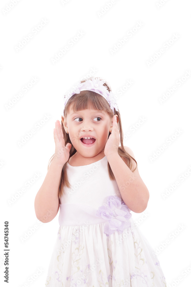 Portrait of emotionally kid. Funny little girl isolated on white Portrait of emotionally kid. Funny little girl isolated on white