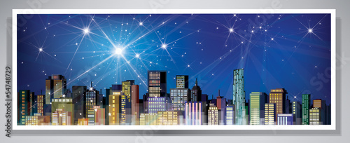 Vector banner night cityscape.