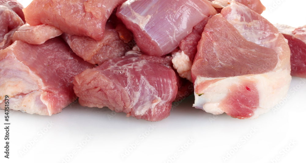 Pieces of raw meat isolated on white Pieces of raw meat isolated on white