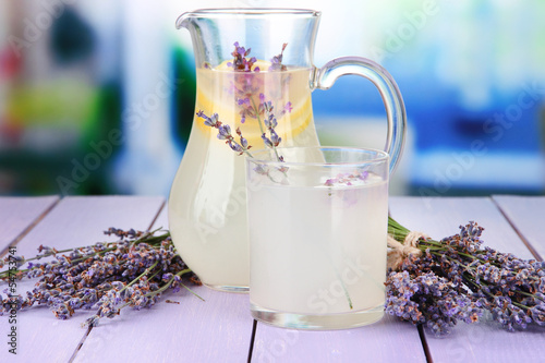 Fototapeta Naklejka Na Ścianę i Meble -  Lavender lemonade, on  violet wooden table, on bright