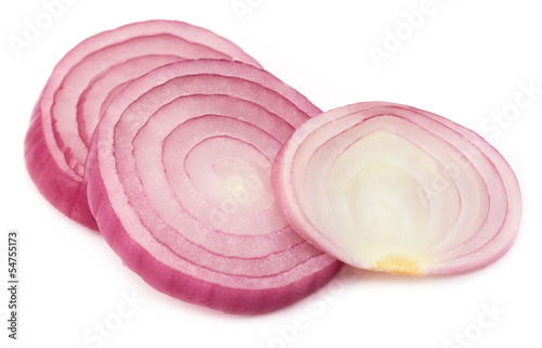 Sliced onion over white background