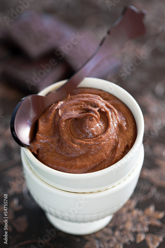 Homemade nut chocolate spread, selective focus photo