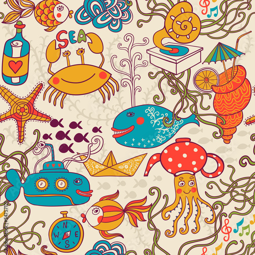 Cartoon set with sea live, vector set. Copy that square to the s
