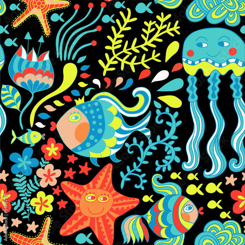 Cartoon set with sea live, vector set. Copy that square to the s