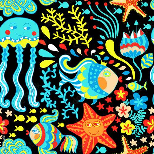 Cartoon set with sea live, vector set. Copy that square to the s