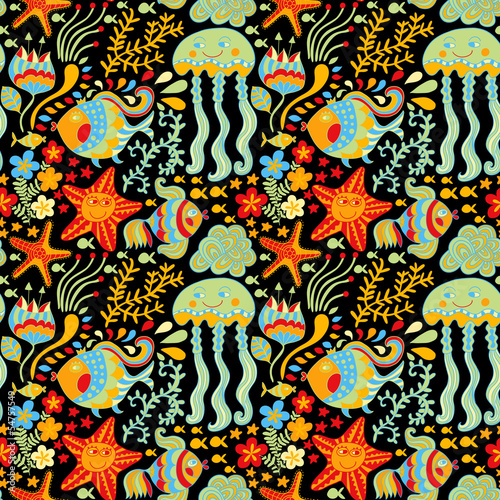 Cartoon set with sea live, vector set. Copy that square to the s
