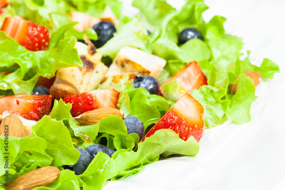Berry salad with chicken, almond and lettuce. Summer salad Berry salad with chicken, almond and lettuce. Summer salad