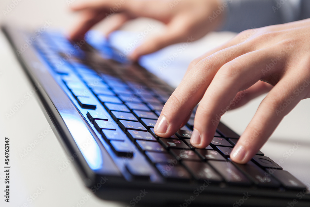 Click! Hands of a man on keyboard Click! Hands of a man on keyboard