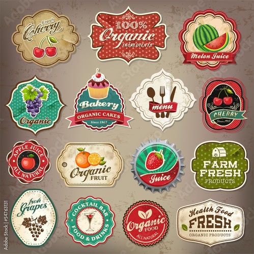 Vintage retro restaurant and organic food label elements
