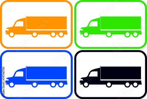set colorful isolated heavy trucks silhouette