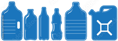 blue set with isolated plastic can and bottle silhouette