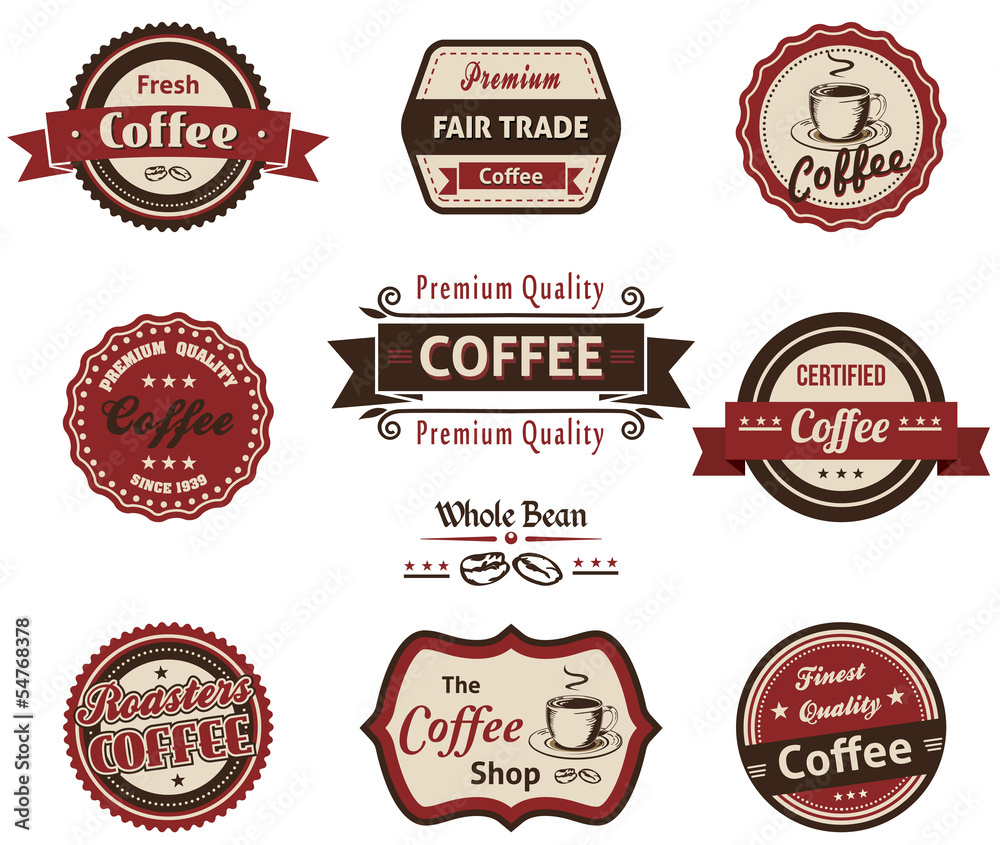 Set Of Vintage Retro Coffee Badges And Labels