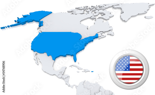 USA on a map of North America