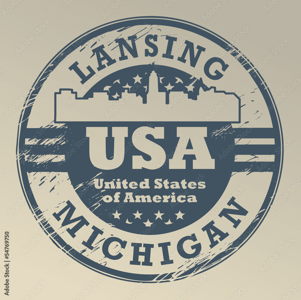 Obraz premium Grunge rubber stamp with name of Michigan, Lansing, vector