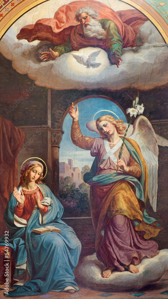 Fototapeta premium Vienna - Fresco of Annunciation in Altlerchenfelder church