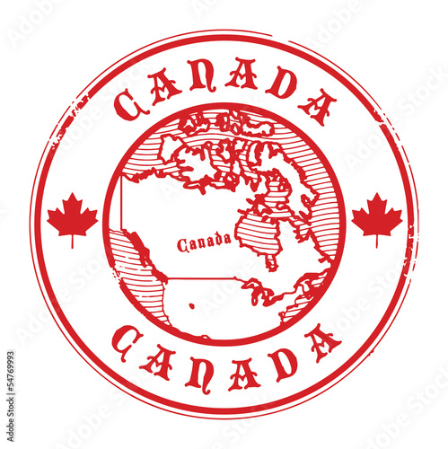 Grunge rubber stamp with the name and map of Canada, vector