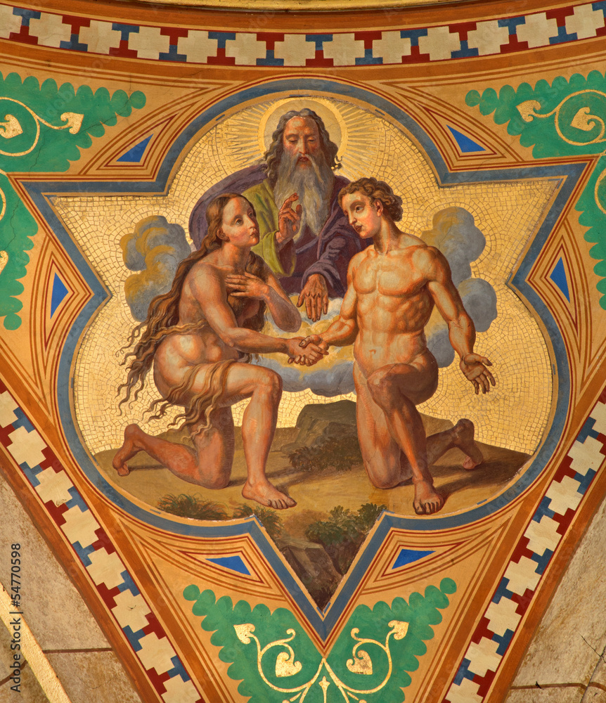 Obraz premium Vienna - Fresco of Wedding of Adam and Eva scene