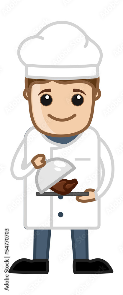 Chef Presenting Chicken - Cartoon Business Vector Character