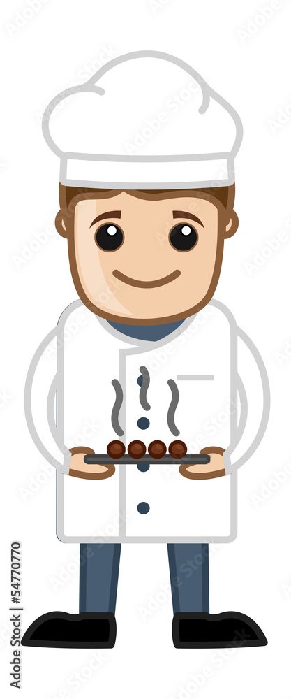 Chef Presenting Dish - Cartoon Business Vector Character