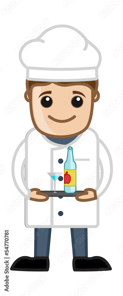 Chef Presenting Drink - Cartoon Business Vector Character
