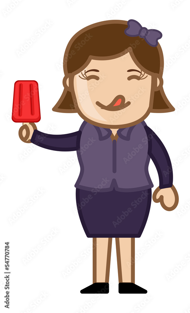 Woman Having Lolly Ice-cream - Cartoon Business Character